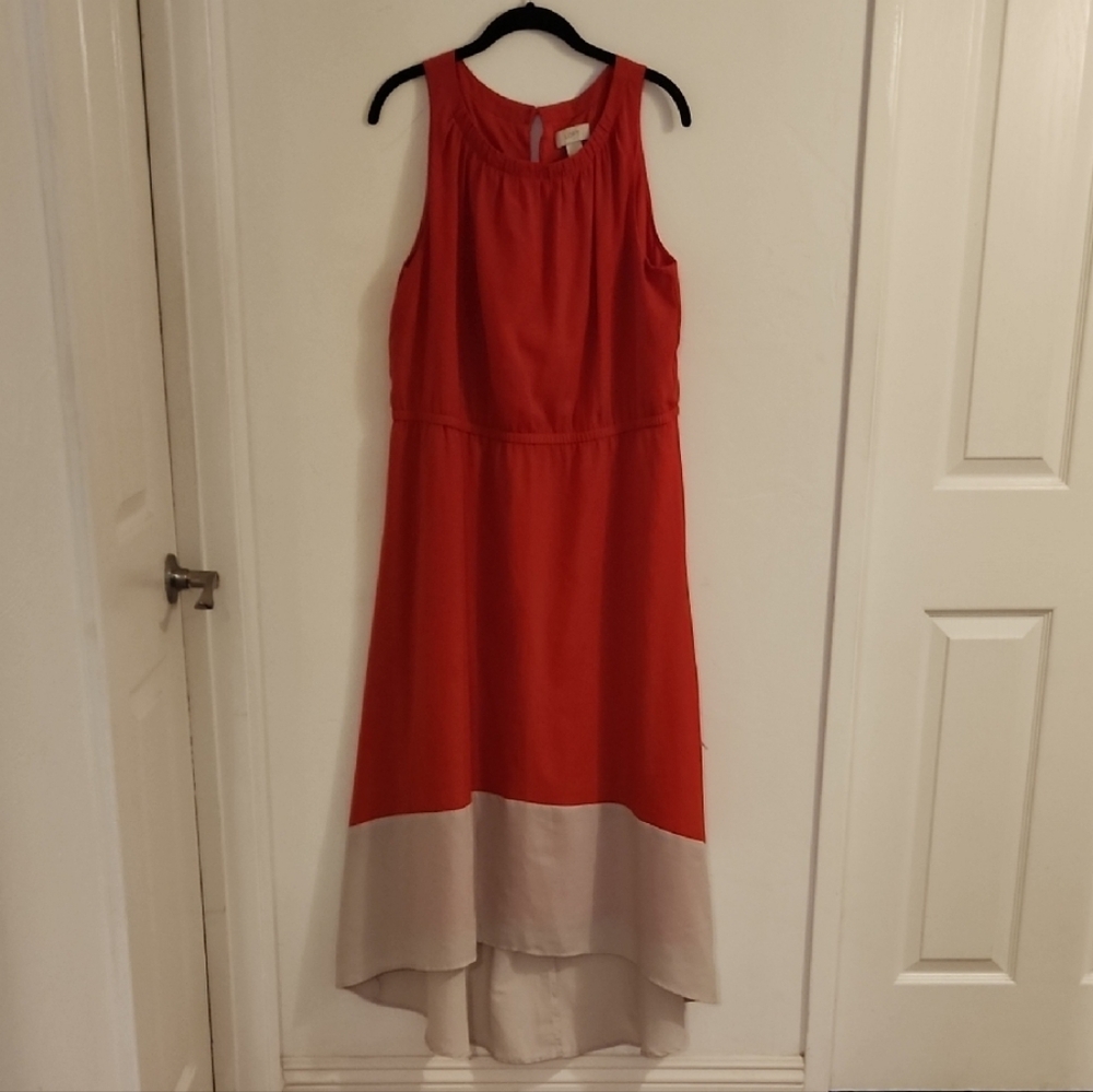 LOFT Vibrant Red and Soft Cream High Low Dress